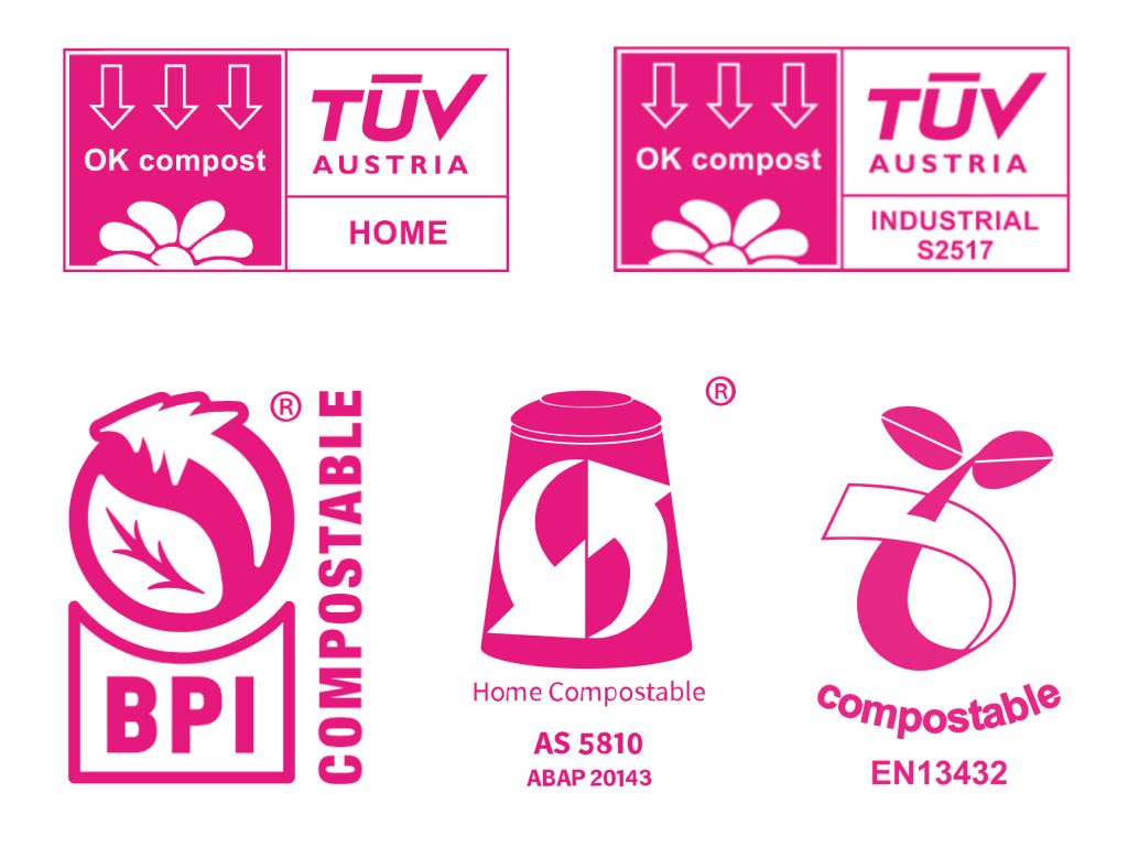 compostable materials certifications icons